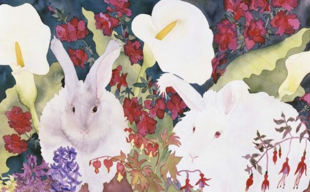 Bunnies with Callas by Carissa Luminess art print