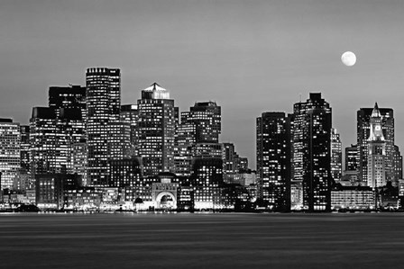 Boston at night (Black And White) by Panoramic Images art print