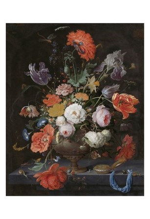 Abraham Mignon, Still Life with Flowers and a Watch by Dutch Florals art print