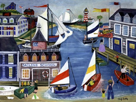 Folk Art Sailing School Cheryl Bartley by Cheryl Bartley art print