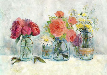 Flowers In Mason Jars by Marietta Cohen art print