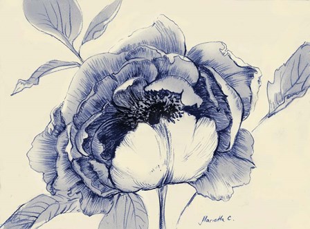 Indigo Peony by Marietta Cohen art print