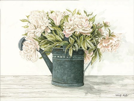 Galvanized Watering Can Peonies by Cindy Jacobs art print