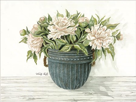 Galvanized Pot Peonies by Cindy Jacobs art print