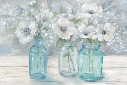 Vintage Jar Bouquet Landscape by Cynthia Coulter art print