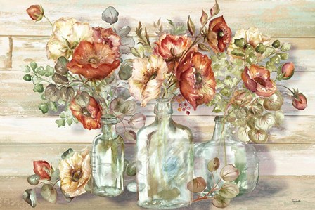 Spice Poppies and Eucalyptus in bottles Landscape by Tre Sorelle Studios art print